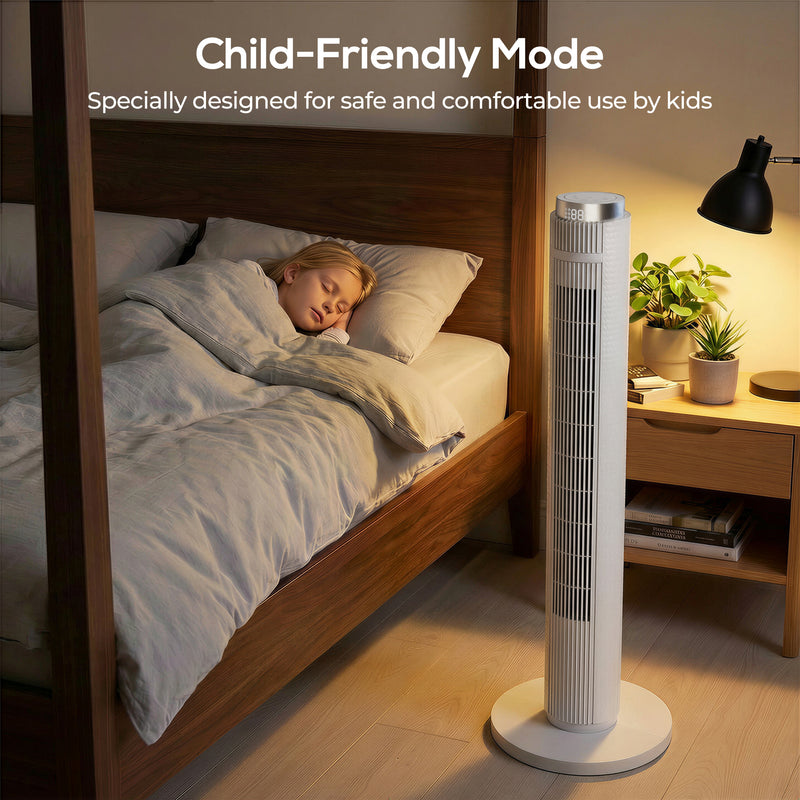 Tower Fan with Quiet Sleep Mode and App Control for Bedrooms and Living Rooms White