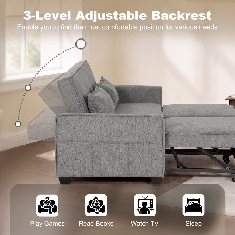 4 in 1 Sofa Bed with Independent Pull Out Beds and Storage Pockets for Small Spaces Grey