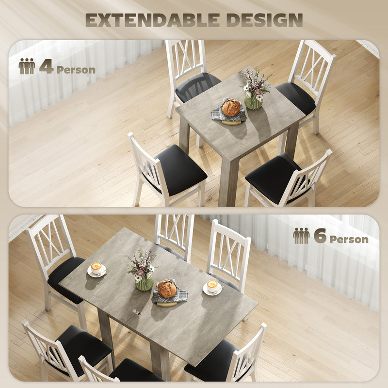 Extendable Dining Table for Small Spaces Seats 4 to 6 with Hidden Leaf Grey Wood Effect