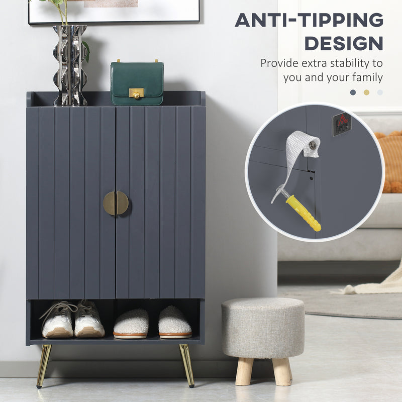 Narrow Shoe Cabinet for Hallway Storage with Adjustable Shelves and Top Tray Grey