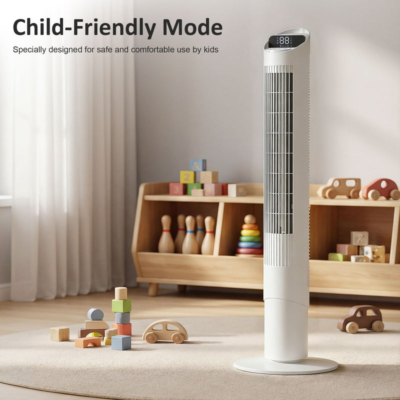 Tower Fan for Bedrooms and Living Rooms with Quiet Operation and Smart Controls White AOSOM