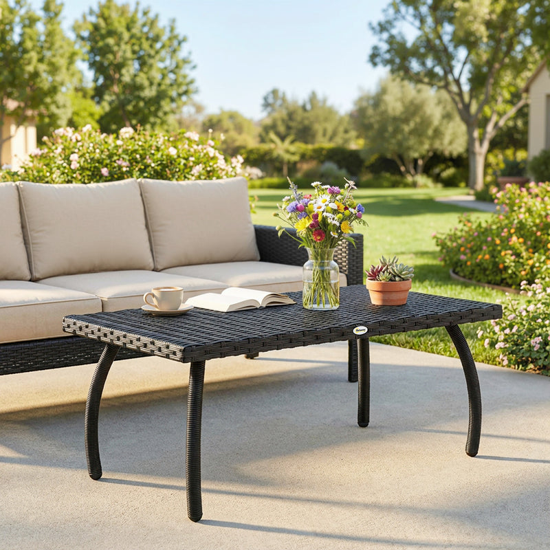 Rattan Coffee Table for Outdoor Relaxing with Easy Clean Surface Black Outsunny