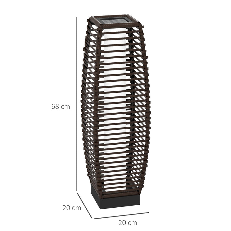 Brown Rattan Solar Floor Lamp 68cm Tall Auto LED Garden Light For Patio Or Pathway