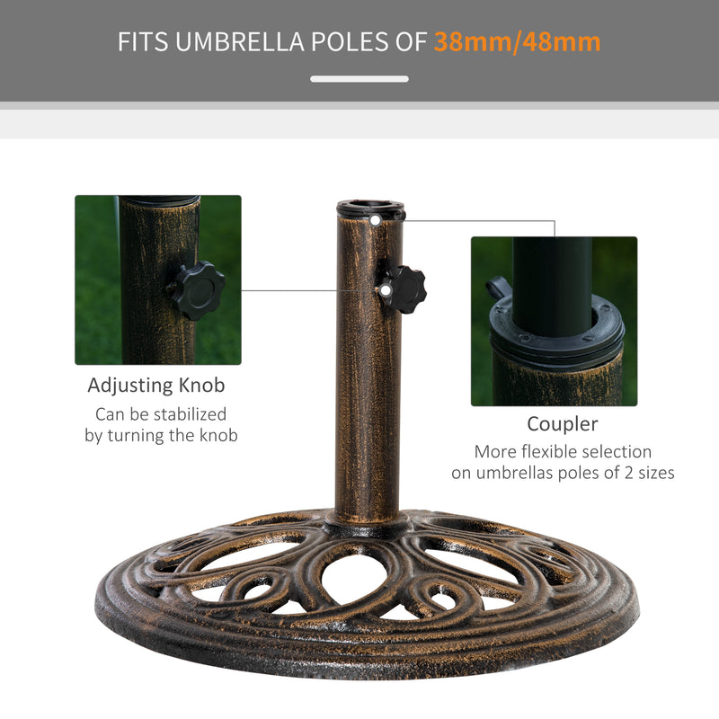 Outdoor Parasol Base Heavy Cast Metal Stand for Secure Garden Shade, Fits 38-48mm Poles, Bronze Outsunny