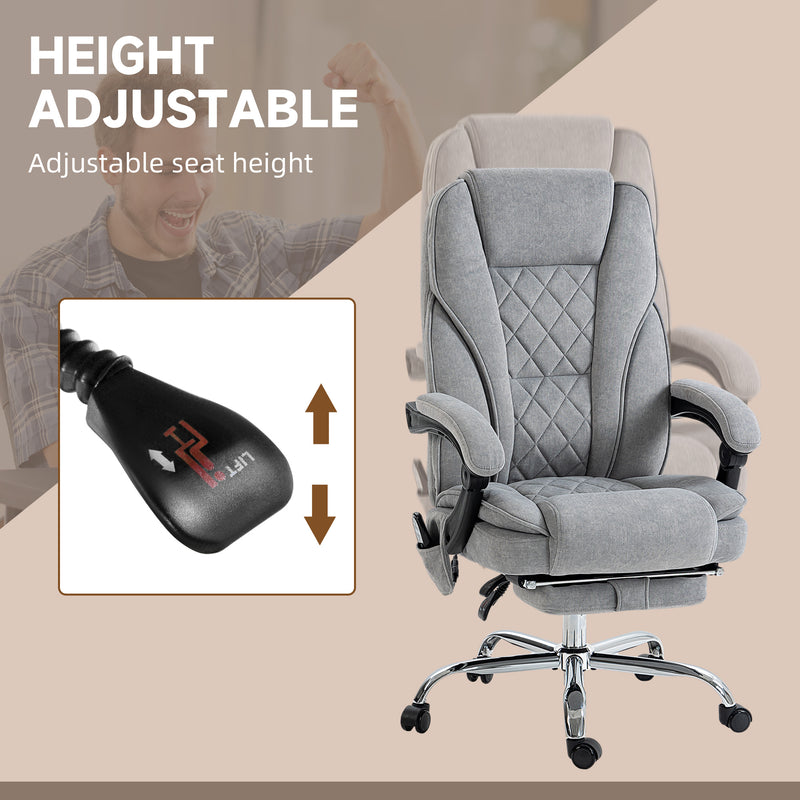 Reclining Massage Office Chair With Heat Adjustable Height And Footrest For Home, Use Grey