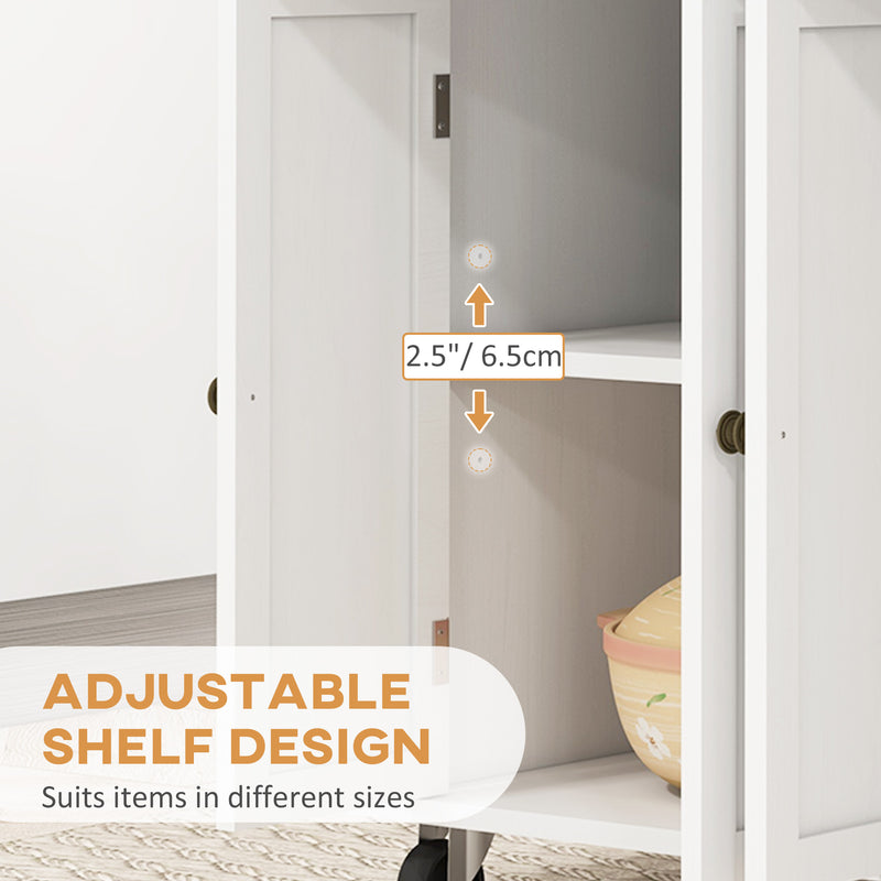 White Rolling Kitchen Island Trolley with Rubber Wood Top and Storage Drawers by HOMCOM