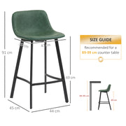 Set of 2 PU Leather Bar Stools with Backrest and Footrest for Kitchen Counters Green