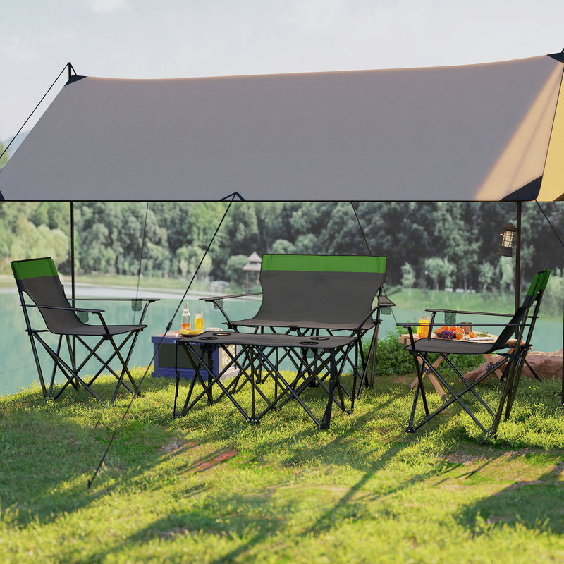Foldable Camping Table and Chairs Set for 4 with Cup Holders and Carry Bag Olive Green