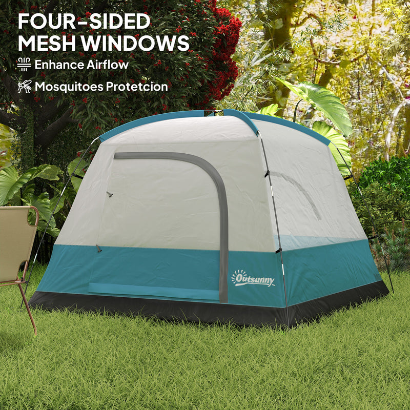 Dome Camping Tent for 3 People Quick Setup Waterproof Shelter with Mesh Windows Navy Blue