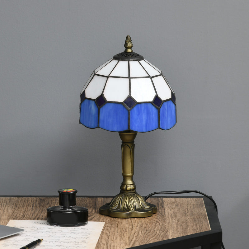 Handmade Stained Glass Table Lamp for Bedroom or Living Room with Antique Style, Blue