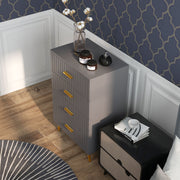 Four Drawer Bedroom Dresser with Embossed Lines Ideal for Storage Organisation Grey Gold