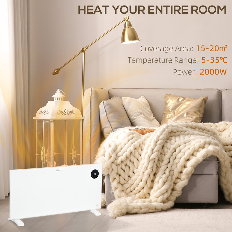 2000W Electric Convector Heater With Thermostat And Timer For Home Or Office Use White