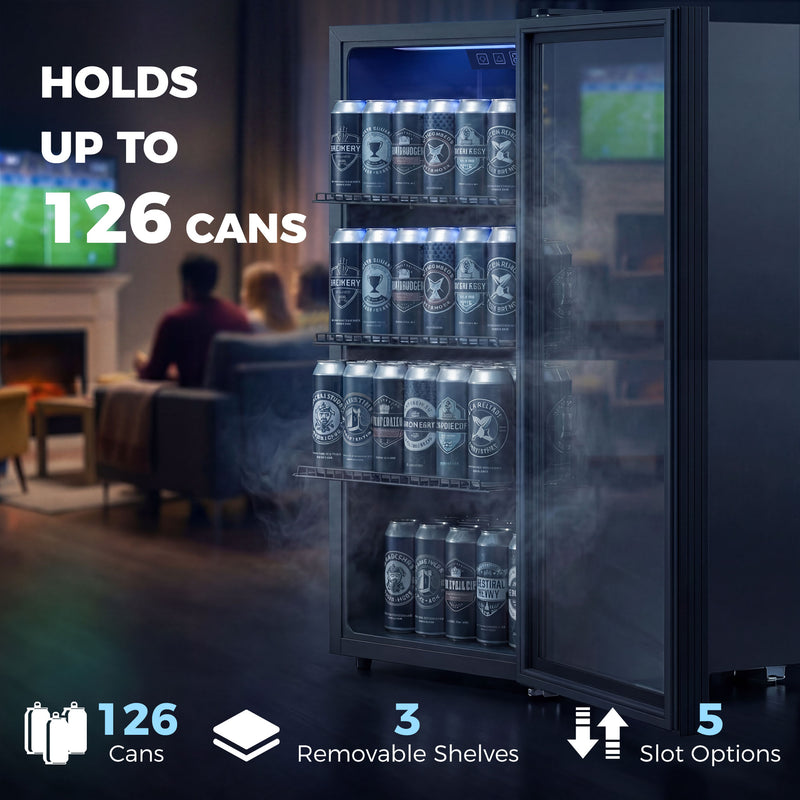 Drinks Fridge for Chilled Cans with Adjustable Shelves and Quiet Operation Black