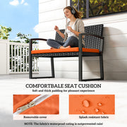 Rattan Garden Bench for Two with Padded Cushion and Steel Frame Black Outsunny