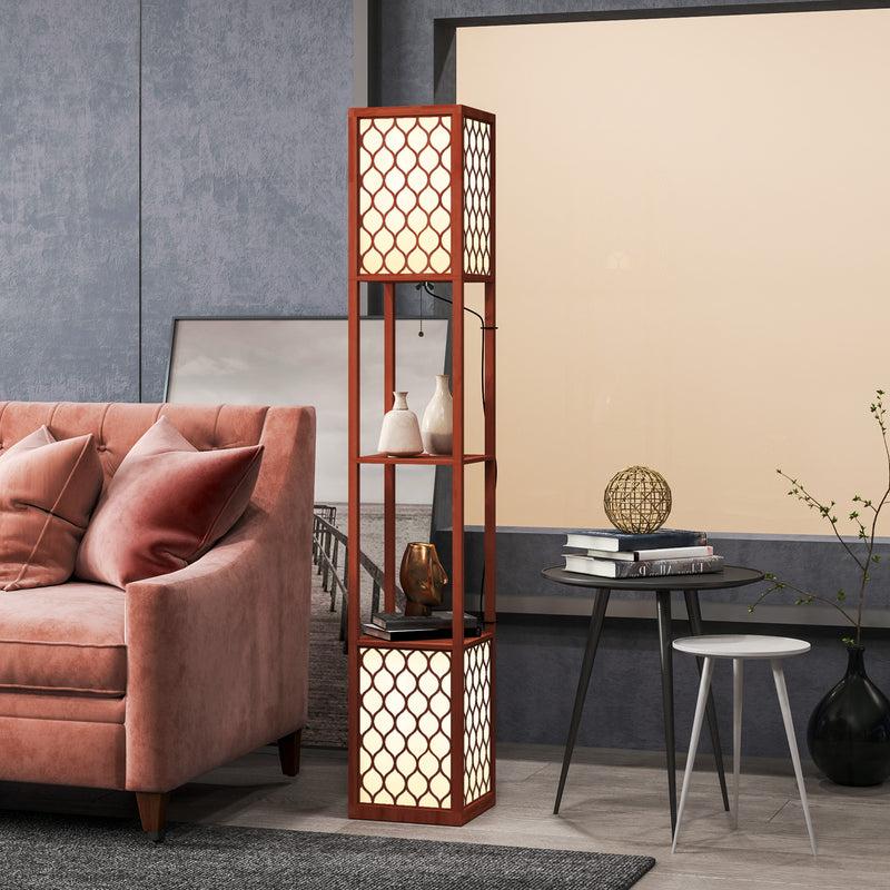 Brown Duo Light Floor Lamp with Storage Shelves Ideal for Living Rooms by HOMCOM