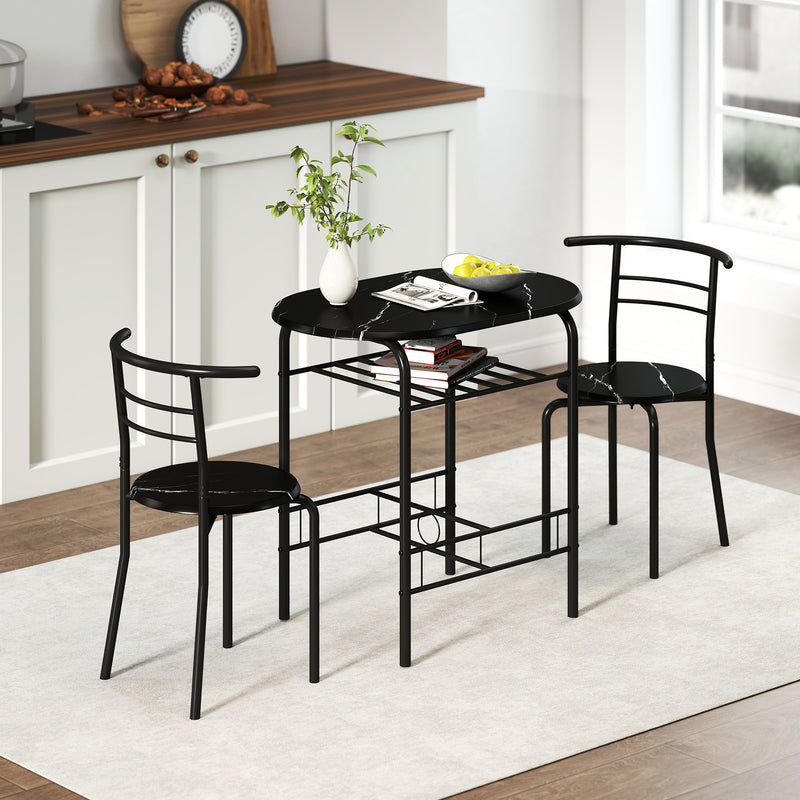 Three Piece Space Saving Dining Set with Stools Ideal for Small Kitchens Black