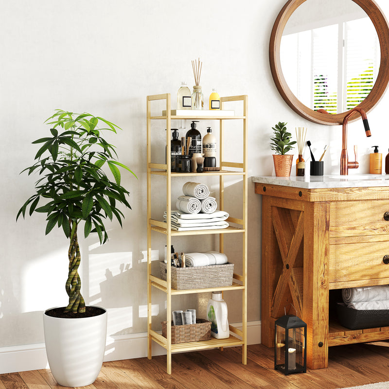 5 Tier Bamboo Bathroom Storage Shelf Freestanding Adjustable Rack Natural Wood