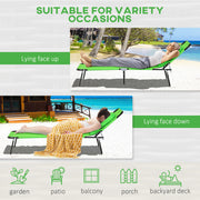 Green Folding Sun Lounger Set of 2 with Face Hole and Adjustable Backrest for Garden