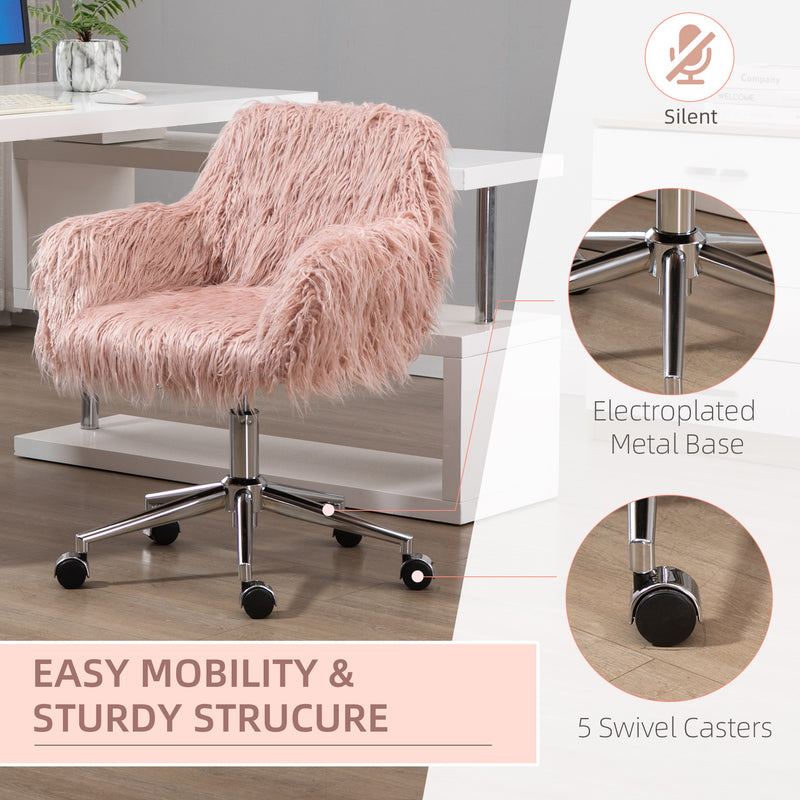 Office Chair with Soft Faux Fur Seat and Adjustable Height for Home Workspace Pink