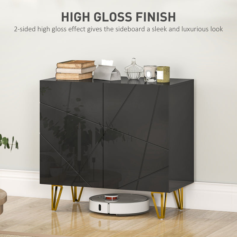 Modern High Gloss Sideboard With Hairpin Legs For Stylish Living Rooms, Black