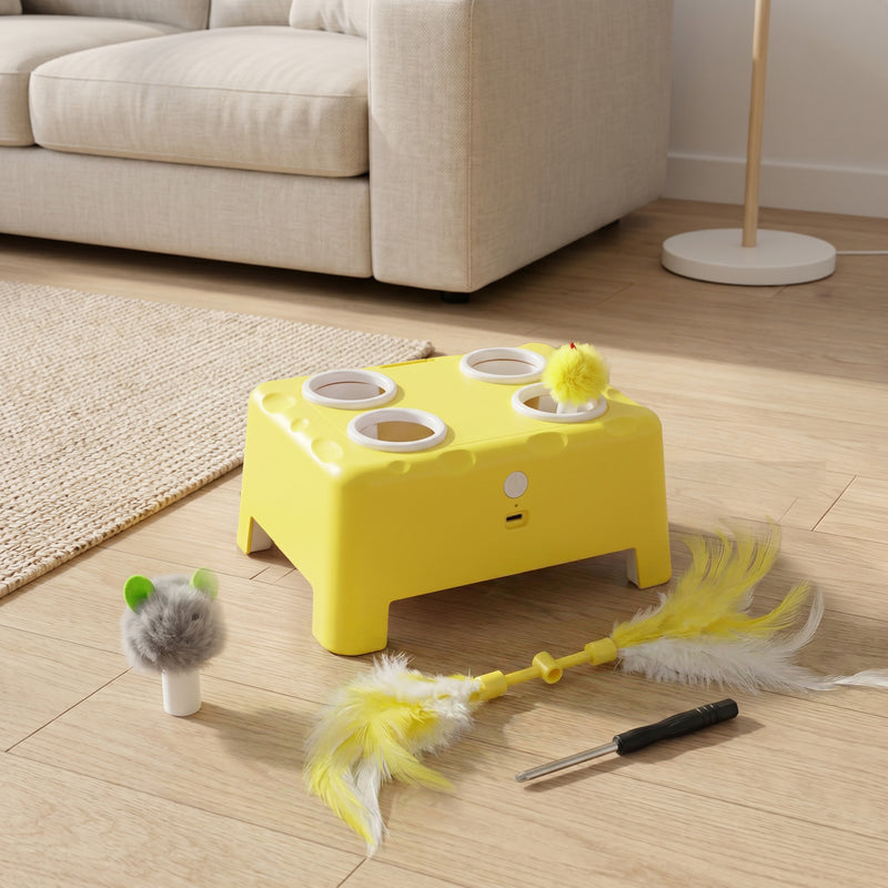 Automatic Interactive Cat Toy for Indoor Play and Boredom Relief Yellow White Pawhut