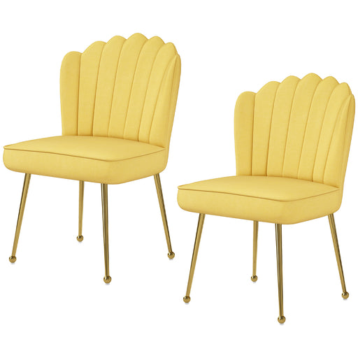 Set of 2 Shell Accent Chairs with Velvet Upholstery Ideal for Living Room or Bedroom Yellow