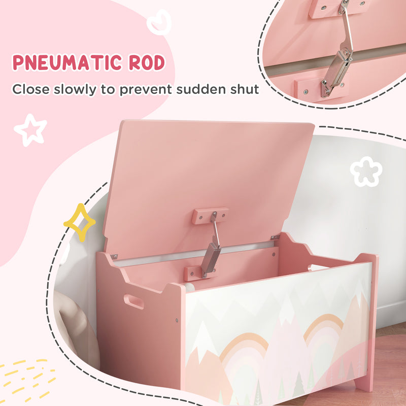 Kids Bedroom Furniture Set with Bed Toy Chest and Dressing Table for Ages 3 to 6 Pink AOSOM