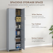 Grey Freestanding Kitchen Storage Cupboard, 4 Doors with Adjustable Shelves by HOMCOM
