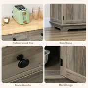 Grey Wood Effect Sideboard with Rubberwood Top Storage Cabinets and Drawers by HOMCOM