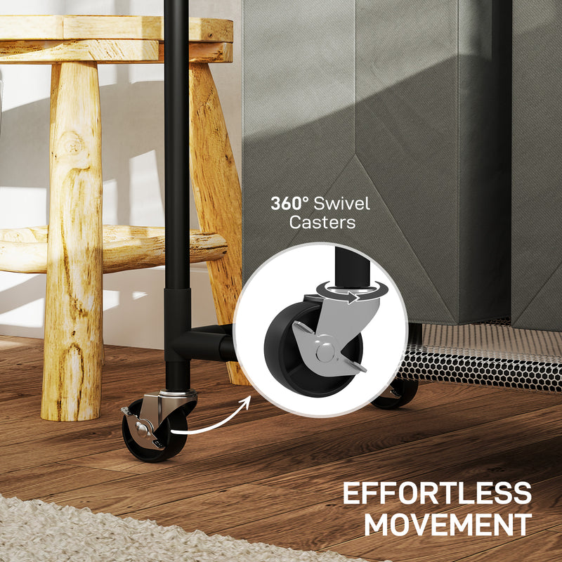 Dark Grey Rolling Laundry Sorter With Hanging Rail and 3-Bag Organiser by HOMCOM