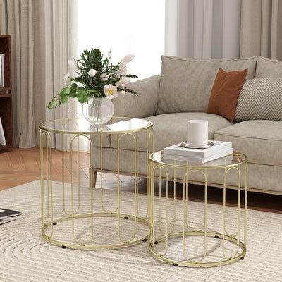 Gold Tone Elliptical Cut Out Nesting Tables Modern Space Saving Design by HOMCOM