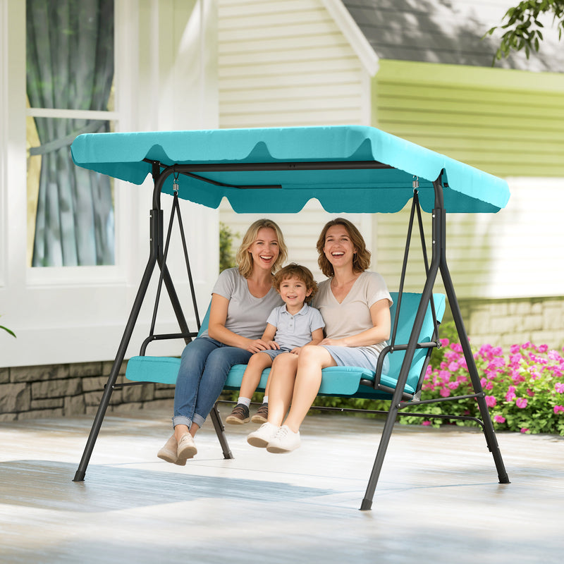 Patio Swing - 3 Seater Garden Swing Chair With Adjustable Canopy For Outdoor Relaxing, Blue