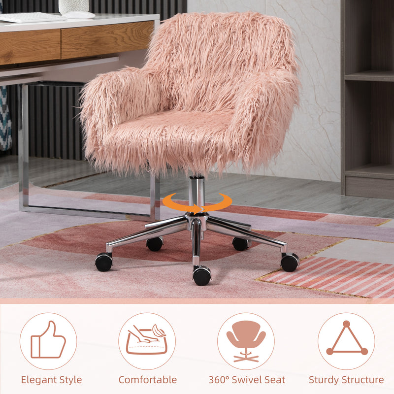 Office Chair with Soft Faux Fur Seat and Adjustable Height for Home Workspace Pink