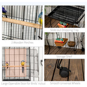 Large Bird Cage with Feeding Stand and Wheels for Easy Mobility 153cm, Grey