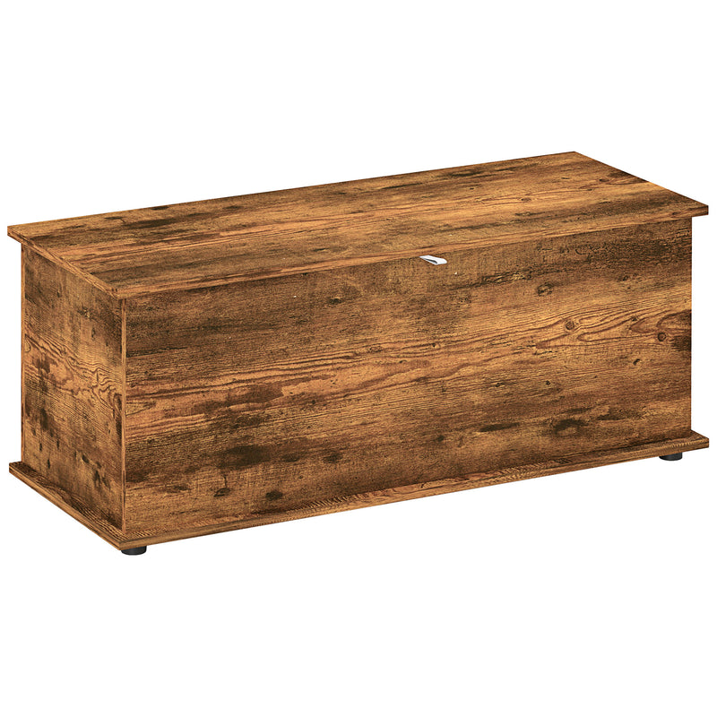 Rustic Brown 113L Storage Chest With Flip-Top Lid and Safety Hinges for Living Room by HOMCOM