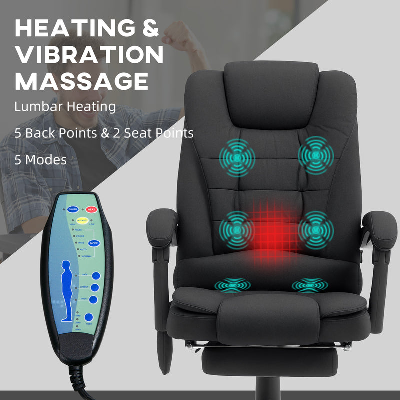 Black Heated Massage Executive Office Chair with Footrest and High Back by Vinsetto