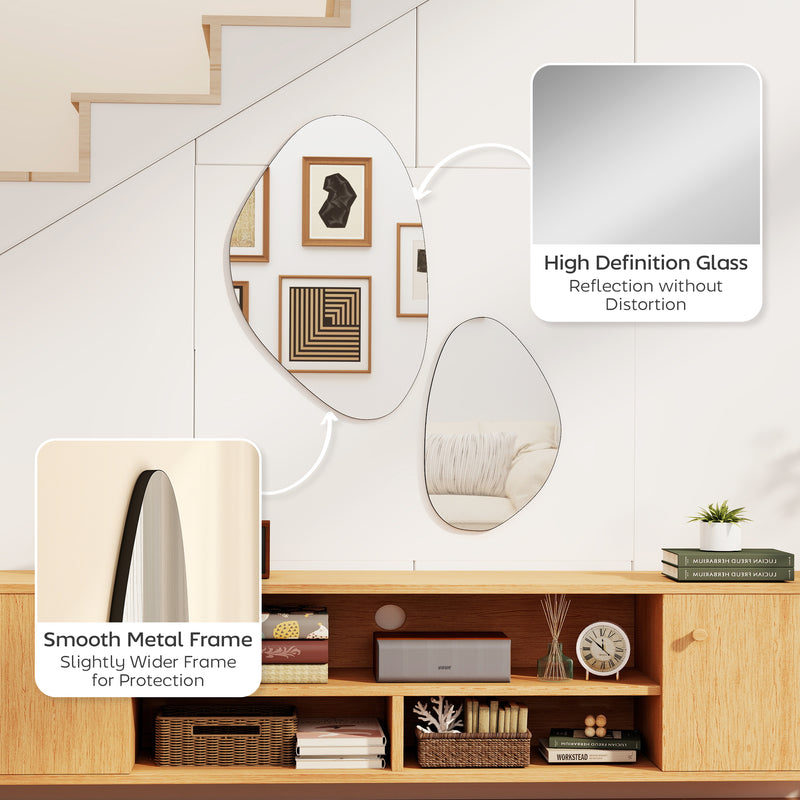 Set of 2 Pebble Shaped Wall Mirrors Ideal for Hallways and Bedrooms Black AOSOM