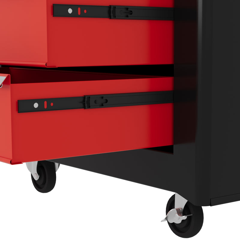 5 Drawer Lockable Steel Tool Chest With Wheels And Handle For Garage Or Workshop Red