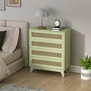 Light Green 4 Drawer Chest of Drawers with Rattan Front for Bedroom and Living Room Storage