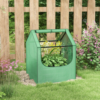 Raised Garden Planter Bed with Mini Greenhouse for Vegetables and Herbs Green and Silver AOSOM