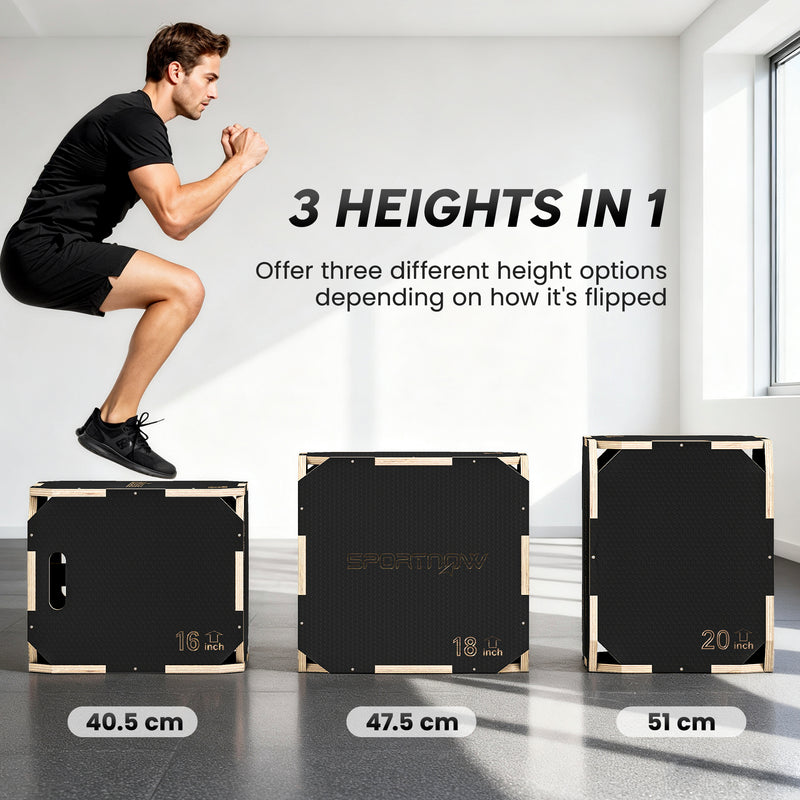 Wooden Plyo Jump Box with Non Slip Surface for Safe Home Workouts 40.5 x 51 x 47.5 cm Natural AOSOM