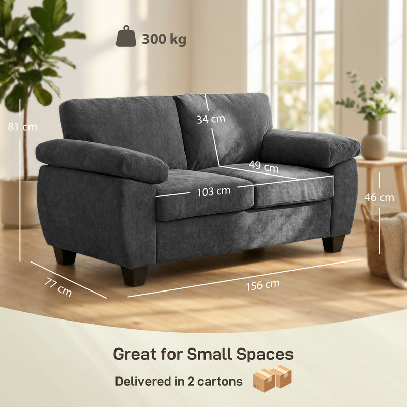 2 Seater Sofa for Small Spaces with Thick Cushions and Soft Chenille Fabric Dark Grey