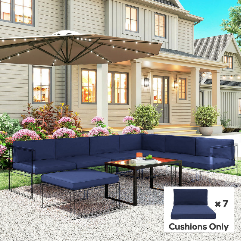 Rattan Sofa Cushion Set for 7 Seats with Removable Washable Covers Dark Blue