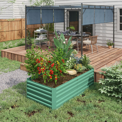 Galvanised Steel Raised Garden Bed With Reinforced Frame For Outdoor Planting Light Green AOSOM