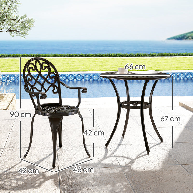 Three Piece Black Aluminium Garden Bistro Set Weather Resistant by Outsunny