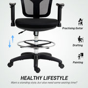 Ergonomic Black Mesh Drafting Chair with Adjustable Armrests and Footrest