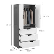 Modern 2 Door Bedroom Wardrobe With Hanging Rail and 3 Storage Drawers, Grey