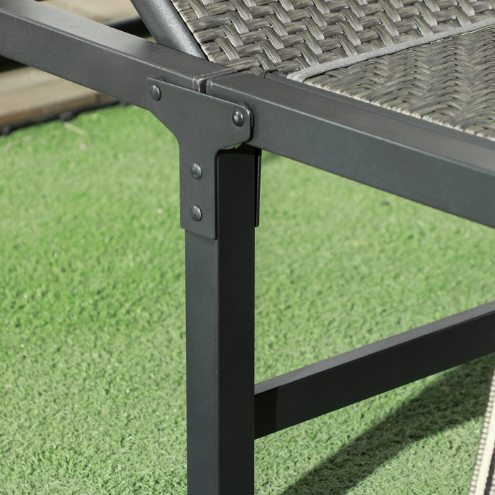 Set of 2 Grey Rattan Sun Loungers With Adjustable Backrest for Garden and Poolside by Outsunny