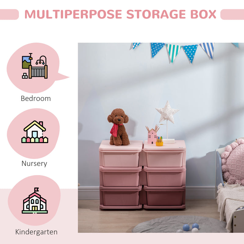 Kids Storage Unit with Six Fabric Drawers Ideal for Toys and Books Organisation, Pink