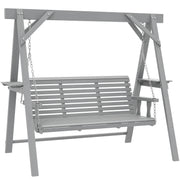 Wooden Garden Swing Bench with Side Tables for Relaxing Outdoors Seats 3 Fir Wood, Dark Grey Outsunny